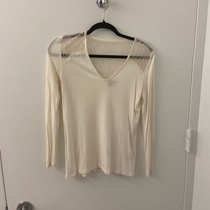 Club Monaco Cream Lace Back Shoulder Long Sleeve